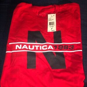 Nautica Vibrant Red Tee with Bold Black and White Design